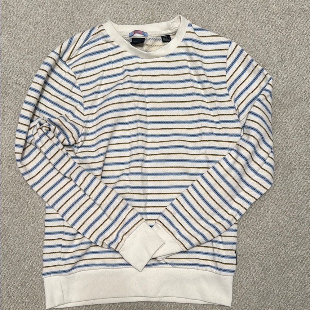 Striped Crew Neck Sweater - White, Blue, and Tan